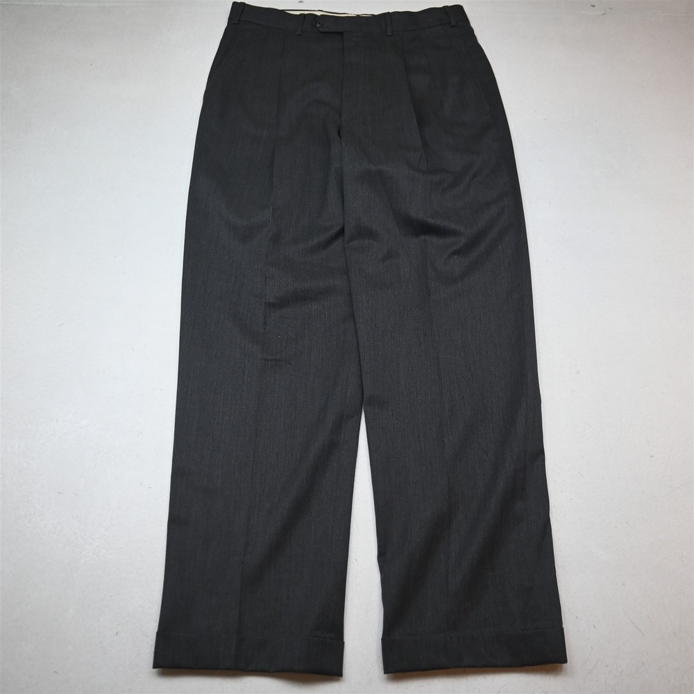 JB Britches USA 33x32 Gray 100% Wool Pleated Cuffed Winston Dress Mens Pants
